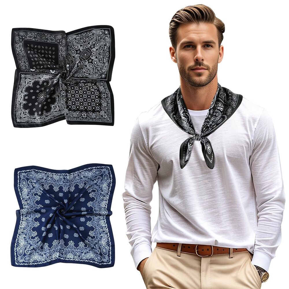 3969 Silk Neck Scarf , 2 Pack Satin Bandana Paisley Print, Elegant Ascot